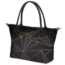 Lade das Bild in den Galerie-Viewer, Abstract Black Polygon with Gold Line Zip Top Handbags by The Photo Access
