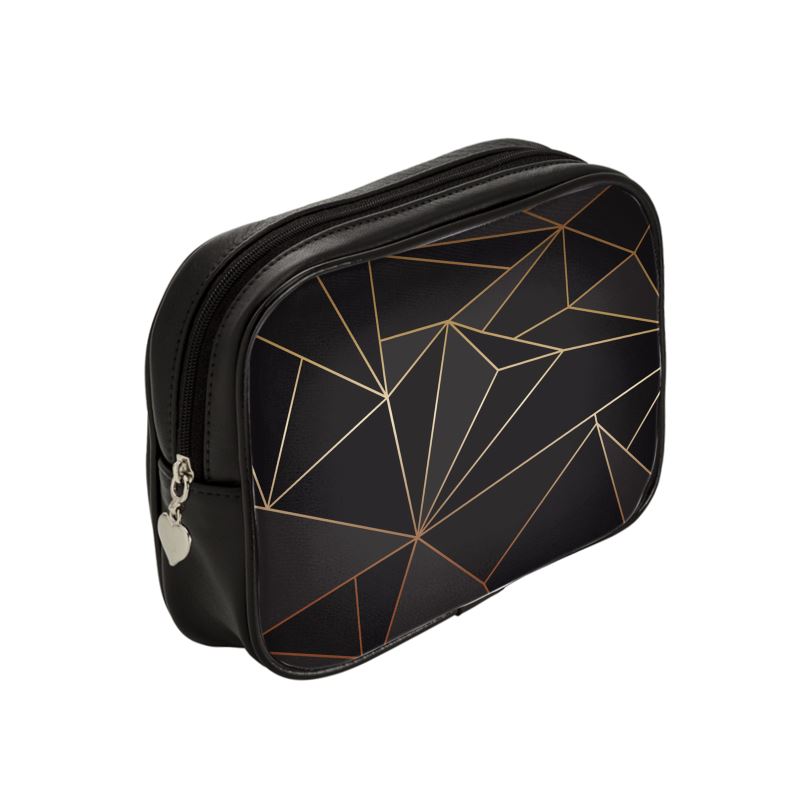 Abstract Black Polygon with Gold Line Make Up Bags by The Photo Access