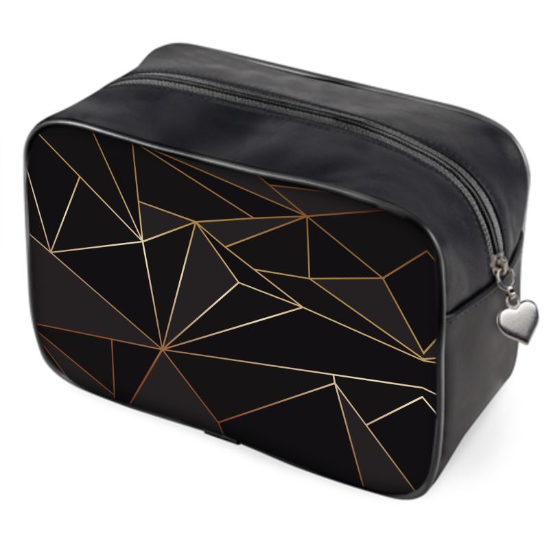 Abstract Black Polygon with Gold Line Toiletry Bags by The Photo Access