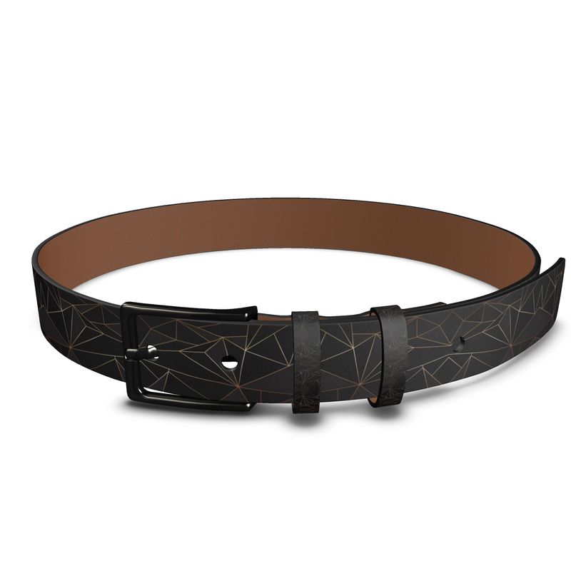 Abstract Black Polygon with Gold Line Leather Belt by The Photo Access
