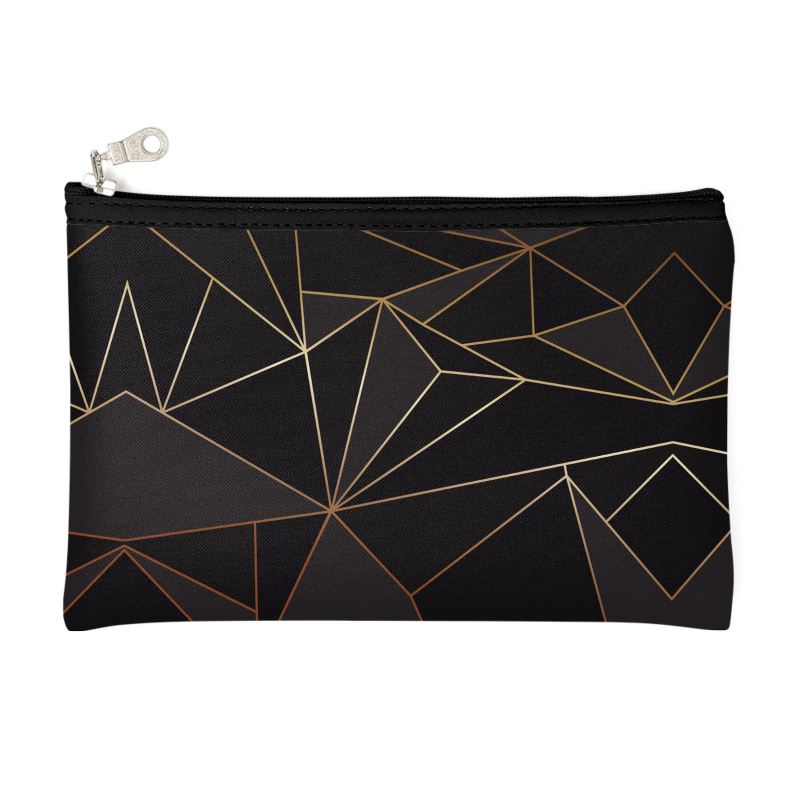 Abstract Black Polygon with Gold Line Zip Top Pouch by The Photo Access