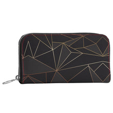 Load image into Gallery viewer, Abstract Black Polygon with Gold Line Leather Zip Wallet by The Photo Access
