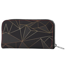 Load image into Gallery viewer, Abstract Black Polygon with Gold Line Leather Zip Wallet by The Photo Access
