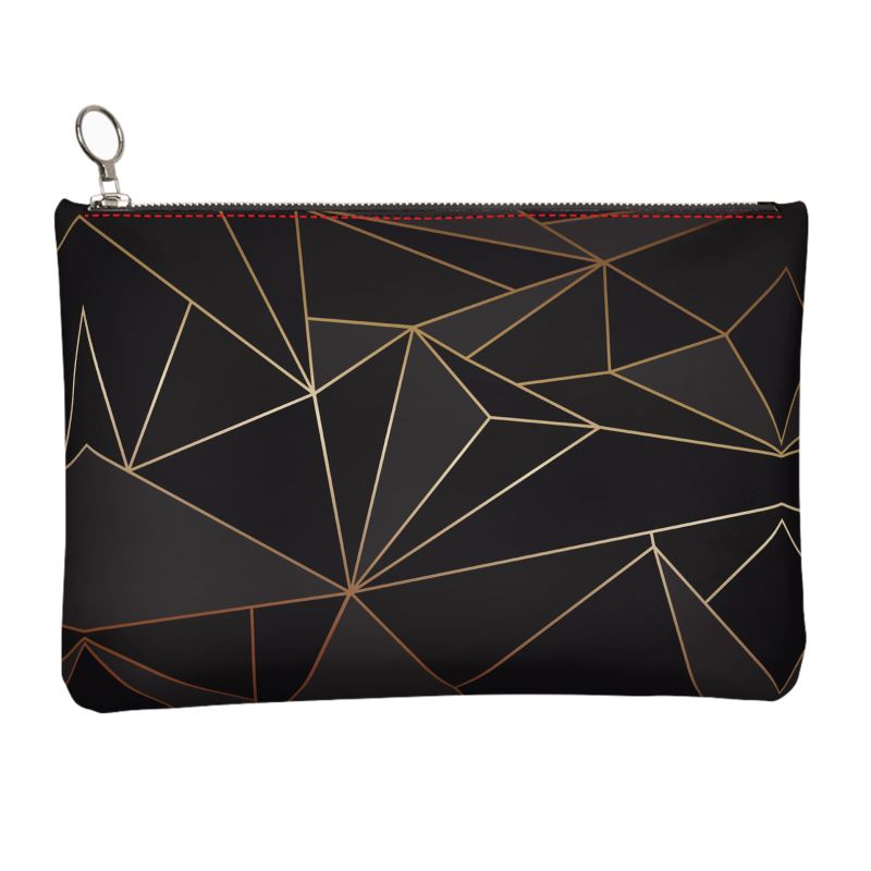 Abstract Black Polygon with Gold Line Leather Clutch Bag by The Photo Access