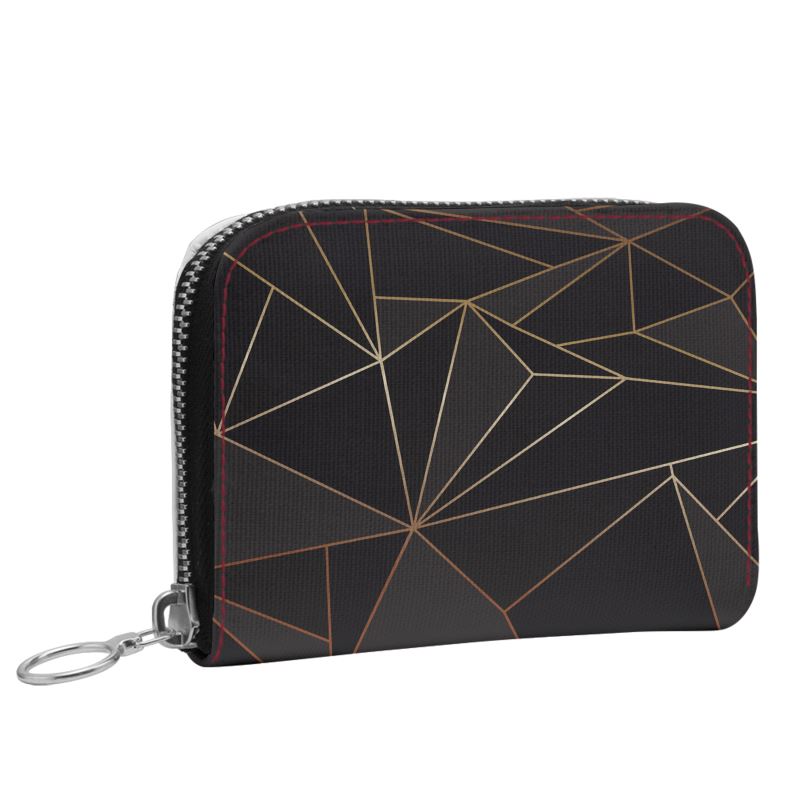Abstract Black Polygon with Gold Line Small Leather Zip Purse by The Photo Access