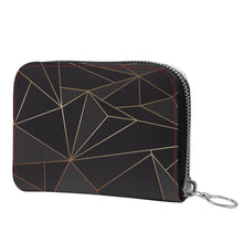 Load image into Gallery viewer, Abstract Black Polygon with Gold Line Small Leather Zip Purse by The Photo Access
