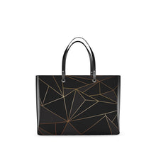 Load image into Gallery viewer, Abstract Black Polygon with Gold Line Handbags by The Photo Access
