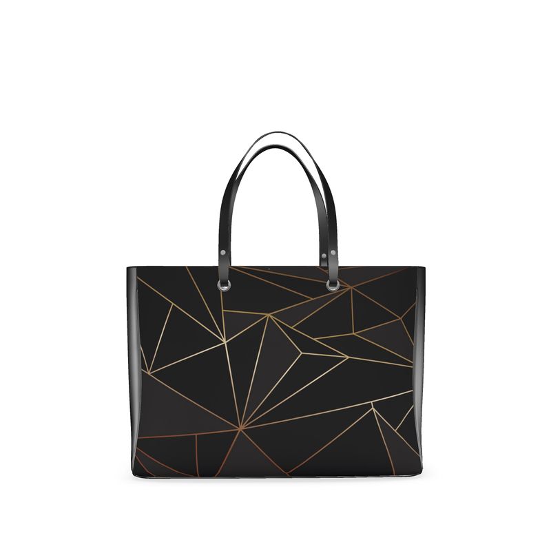 Abstract Black Polygon with Gold Line Handbags by The Photo Access