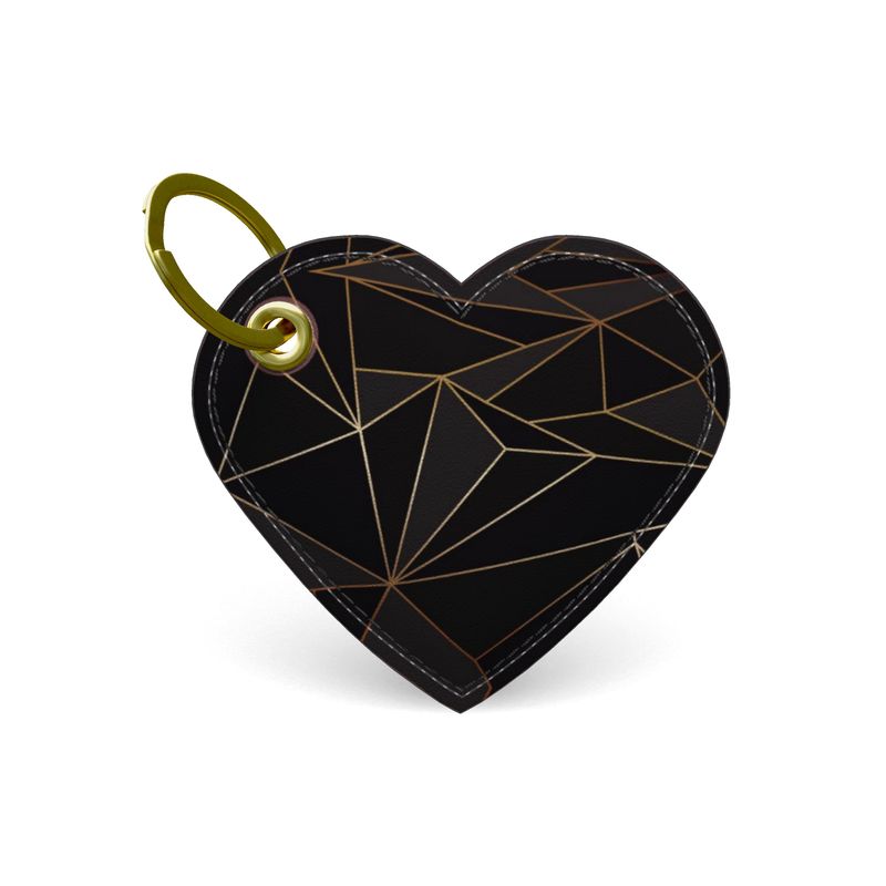 Abstract Black Polygon with Gold Line Heart Keyring by The Photo Access
