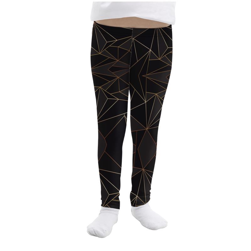 Abstract Black Polygon with Gold Line Girls Leggings by The Photo Access