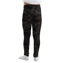 Load image into Gallery viewer, Abstract Black Polygon with Gold Line Girls Leggings by The Photo Access
