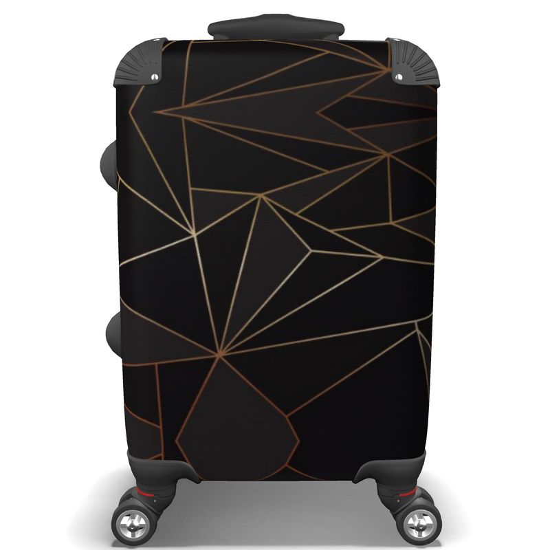 Abstract Black Polygon with Gold Line Travel Luggage by The Photo Access