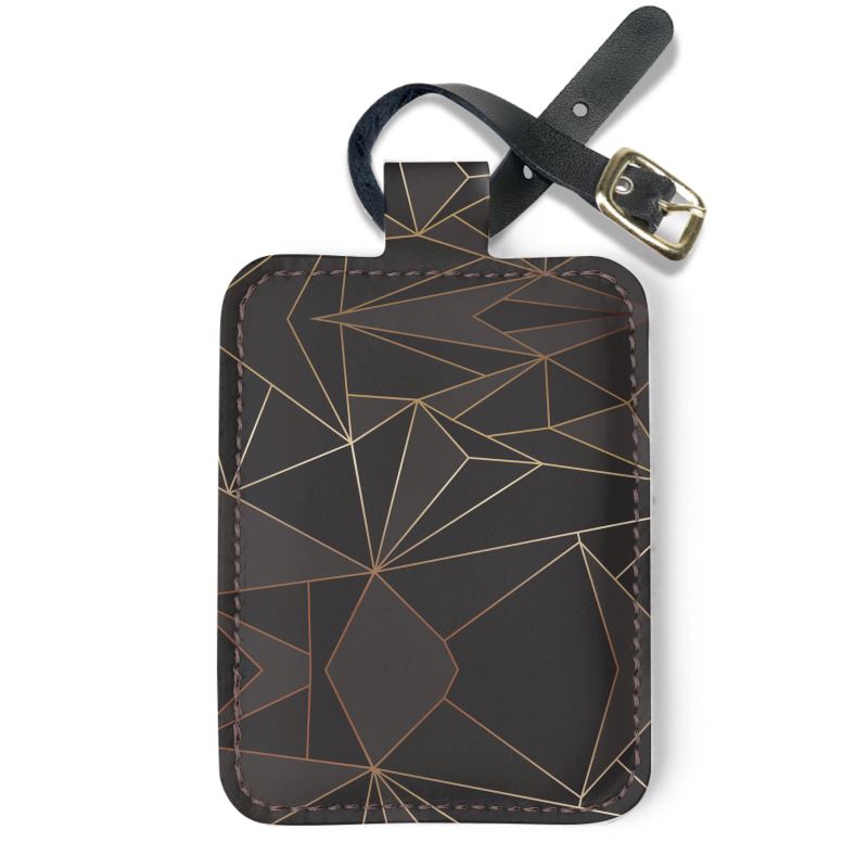 Abstract Black Polygon with Gold Line Travel Luggage Tags by The Photo Access