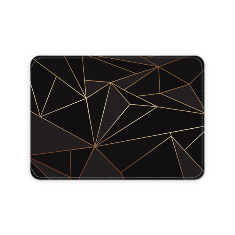 Abstract Black Polygon with Gold Line Leather Card Case by The Photo Access