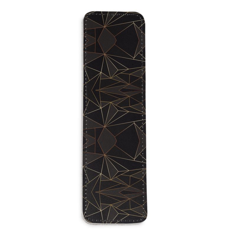 Abstract Black Polygon with Gold Line Leather Bookmarks by The Photo Access