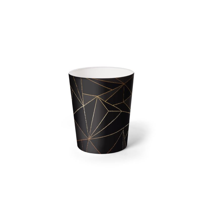Abstract Black Polygon with Gold Line Waste Paper Bin by The Photo Access