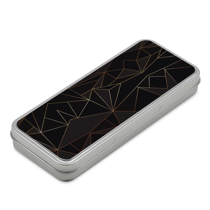 Abstract Black Polygon with Gold Line Pencil Case Box by The Photo Access