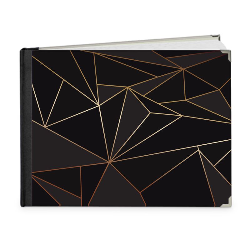 Abstract Black Polygon with Gold Line Guest Book by The Photo Access