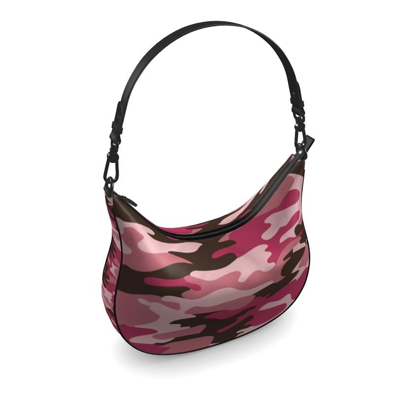 Pink Camouflage Curve Hobo Bag by The Photo Access
