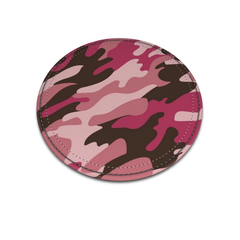 Pink Camouflage Leather Coasters by The Photo Access