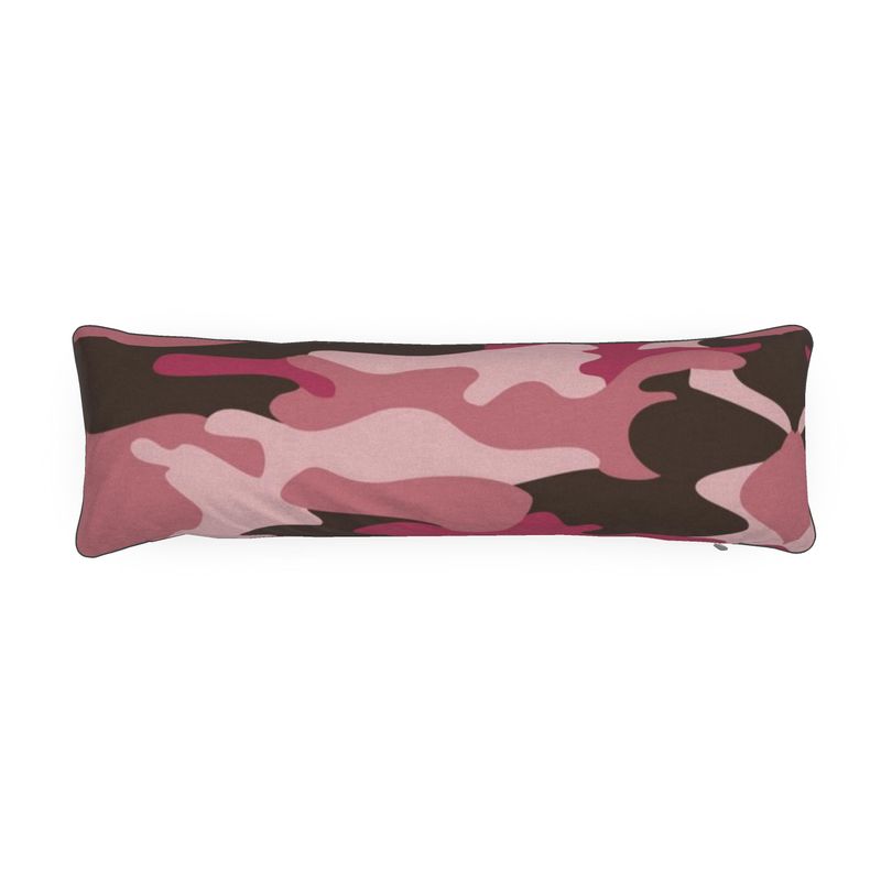 Pink Camouflage Bolster Cushion by The Photo Access