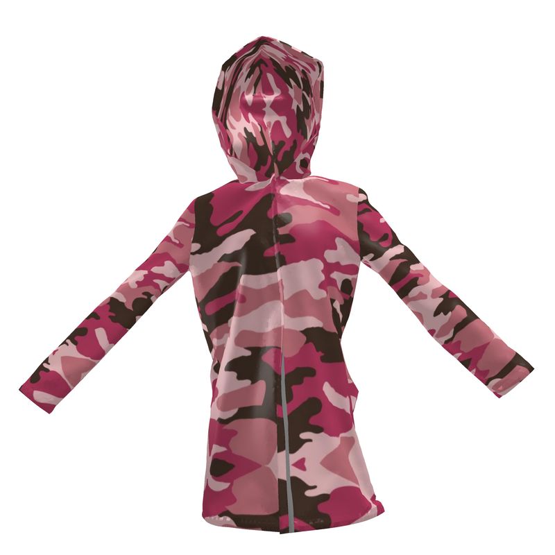 Pink Camouflage Womens Hooded Rain Mac by The Photo Access