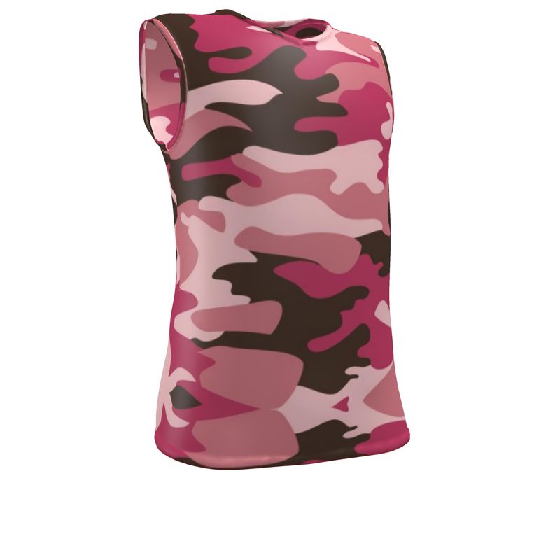 Pink Camouflage Mens Slim Fit Sleeveless Top with Round and V-neck by The Photo Access