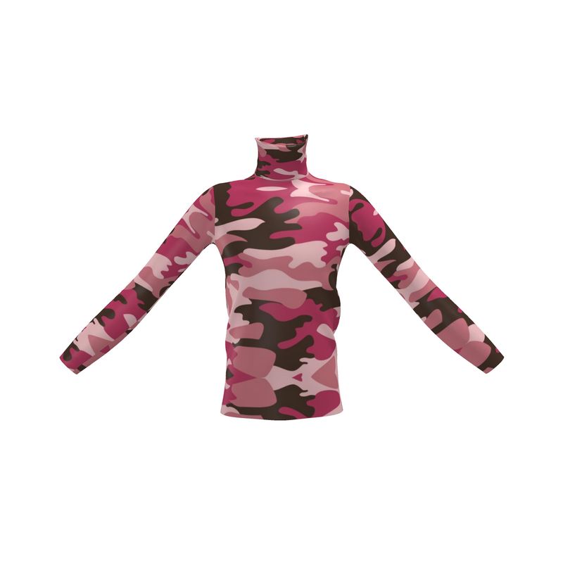 Pink Camouflage Mens Slim Fit Roll Neck by The Photo Access