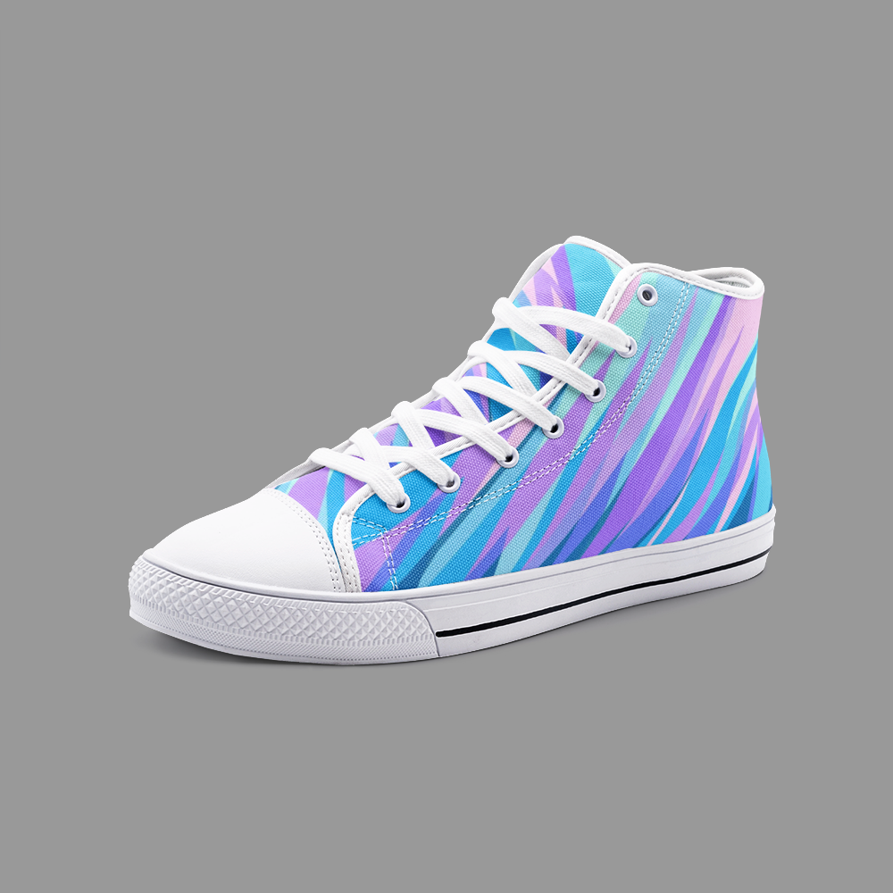 Blue Pink Abstract Eighties Unisex High Top Canvas Shoes by The Photo Access
