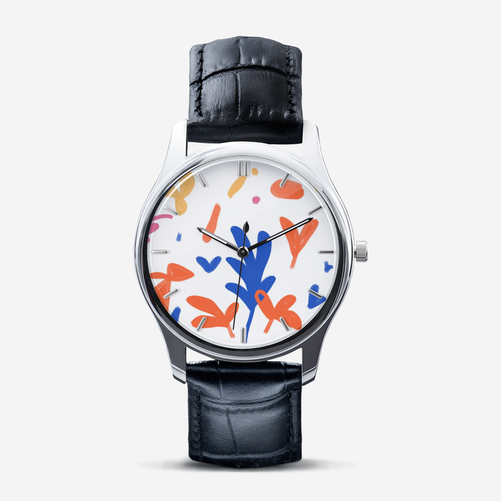 Abstract Leaf & Plant Classic Fashion Unisex Print Silver Quartz Watch Dial by The Photo Access
