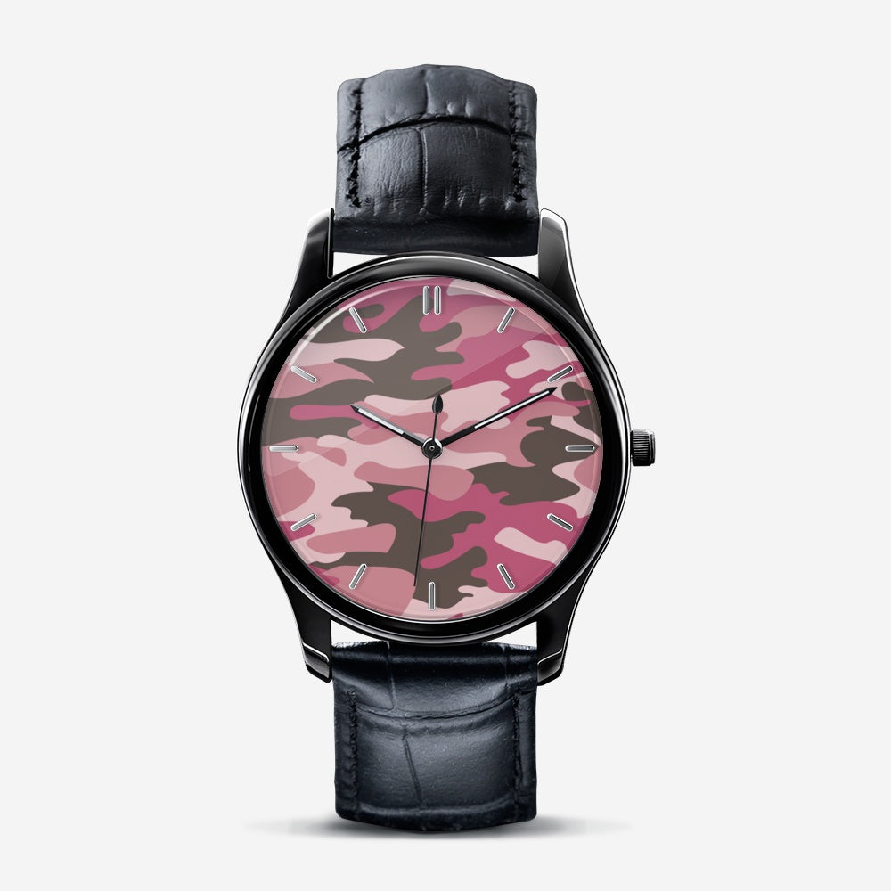 Pink Camouflage Classic Fashion Unisex Print Black Quartz Watch Dial by The Photo Access