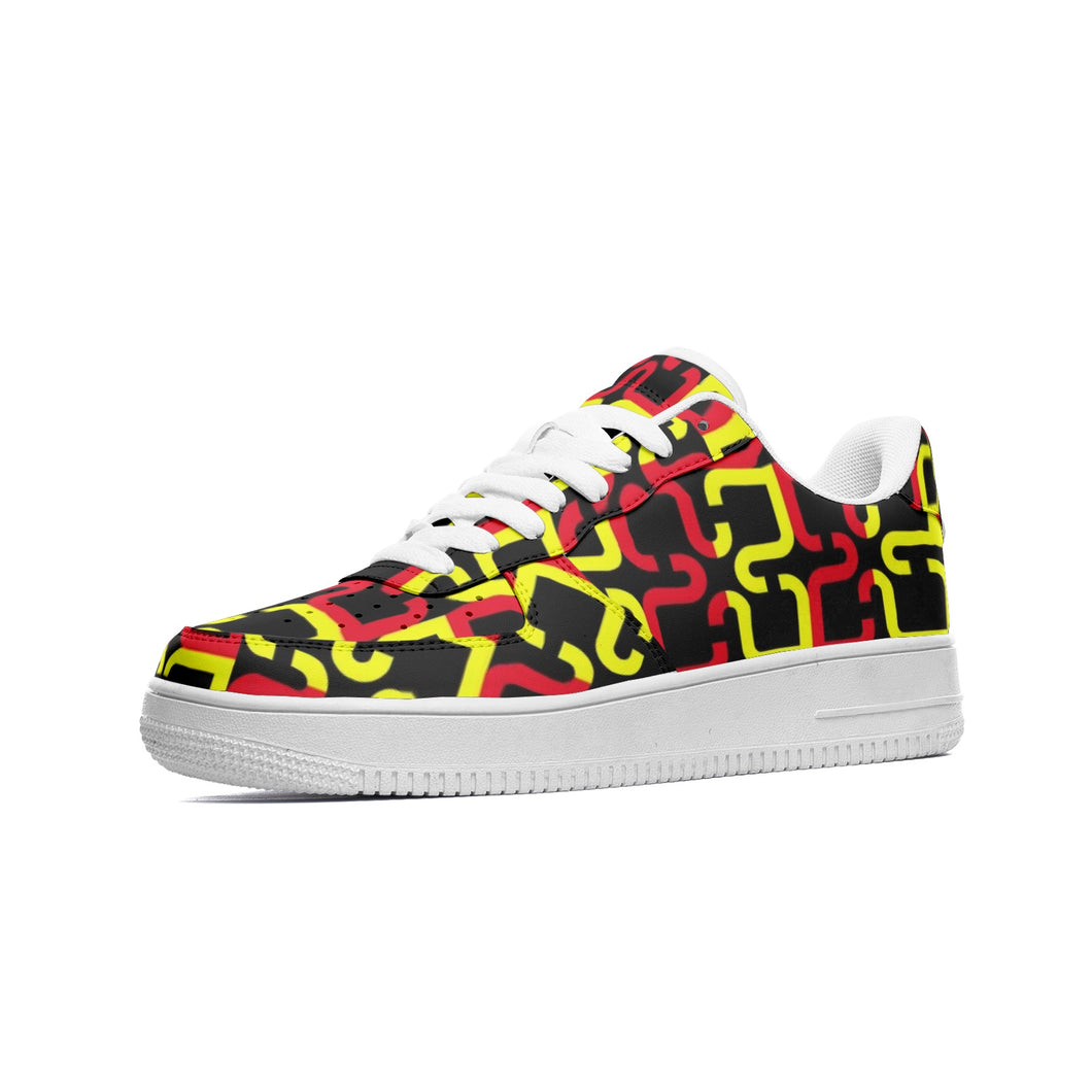 Abstract Red & Yellow Geometric Unisex Low Top Leather Sneakers by The Photo Access