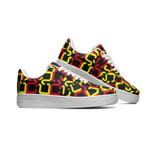 Load image into Gallery viewer, Abstract Red &amp; Yellow Geometric Unisex Low Top Leather Sneakers by The Photo Access
