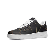 Load image into Gallery viewer, Abstract Black Polygon with Gold Line Unisex Low Top Leather Sneakers by The Photo Access
