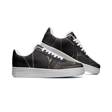 Load image into Gallery viewer, Abstract Black Polygon with Gold Line Unisex Low Top Leather Sneakers by The Photo Access
