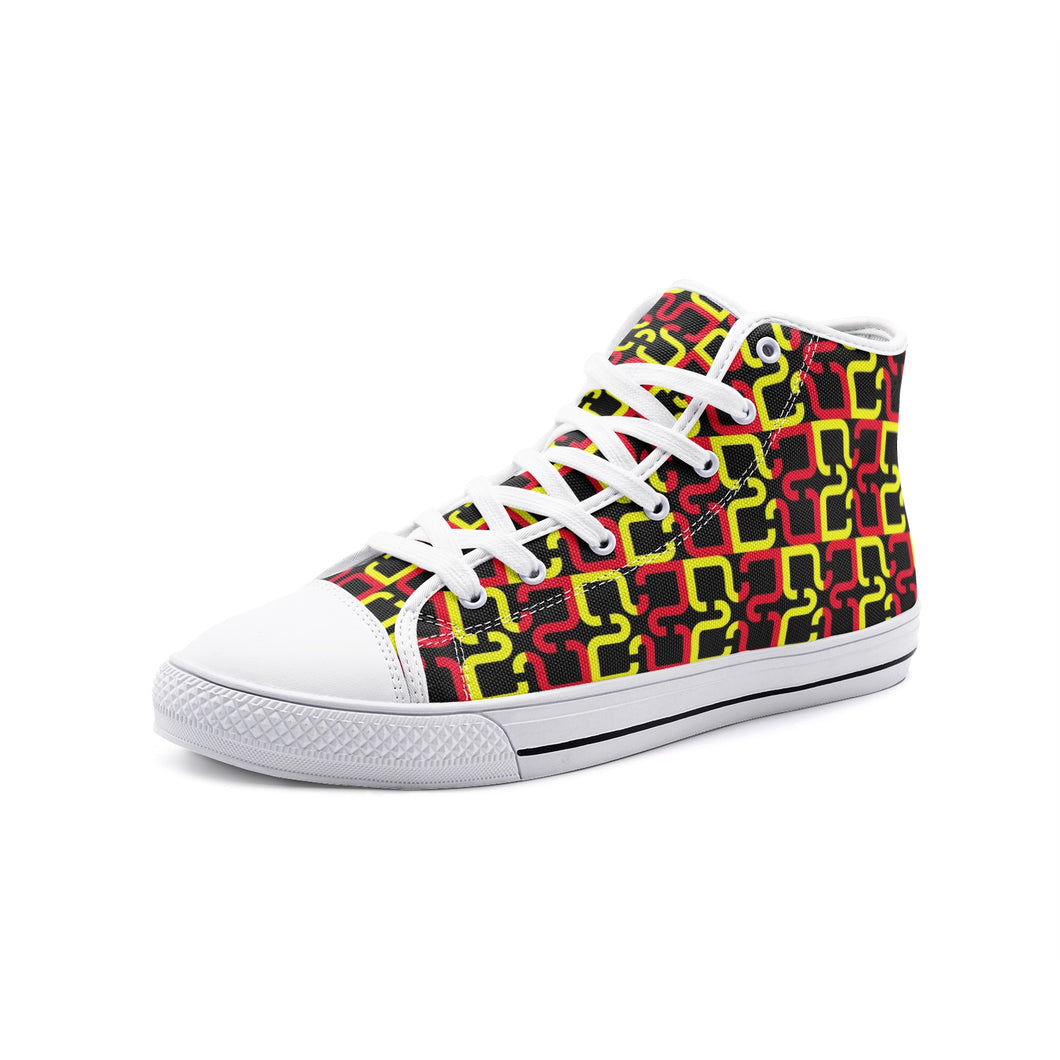Abstract Red & Yellow Geometric Unisex High Top Canvas Shoes by The Photo Access