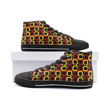 Load image into Gallery viewer, Abstract Red &amp; Yellow Geometric Unisex High Top Canvas Shoes by The Photo Access
