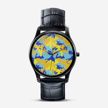 Cargar imagen en el visor de la galería, Yellow Blue Neon Camouflage Classic Fashion Unisex Print Black Quartz Watch by The Photo Access
