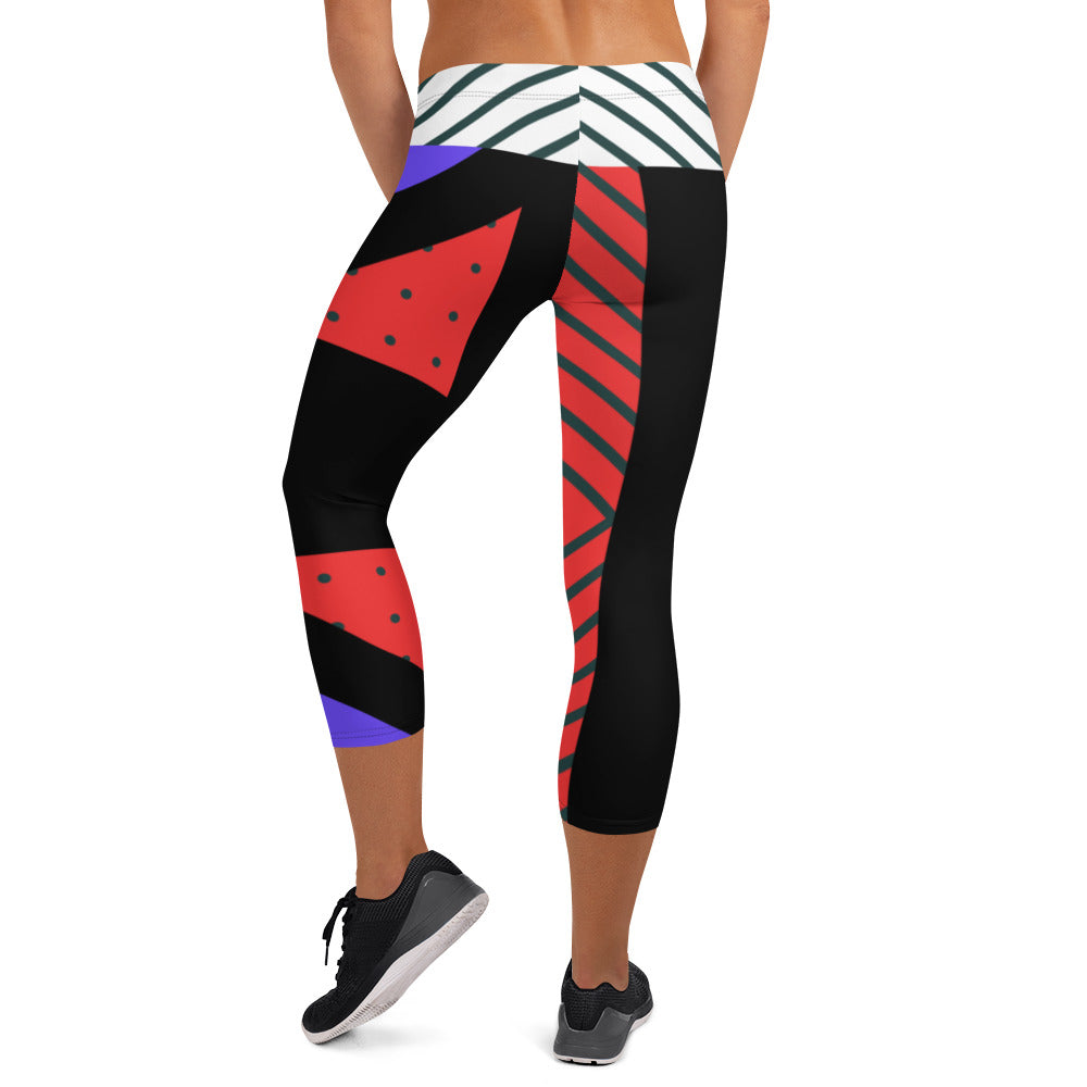 Neo Memphis Patches Stickers Capri Leggings by The Photo Access