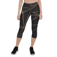 Lade das Bild in den Galerie-Viewer, ABSTRACT BLACK POLYGON WITH GOLD LINE CAPRI LEGGINGS BY THE PHOTO ACCESS
