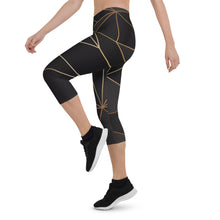 Lade das Bild in den Galerie-Viewer, ABSTRACT BLACK POLYGON WITH GOLD LINE CAPRI LEGGINGS BY THE PHOTO ACCESS
