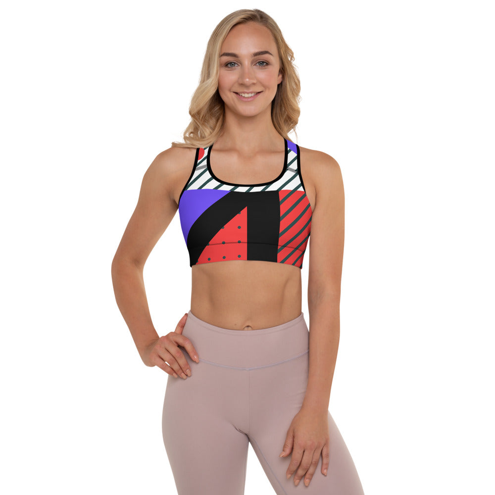 Neo Memphis Patches Stickers Padded Sports Bra by The Photo Access