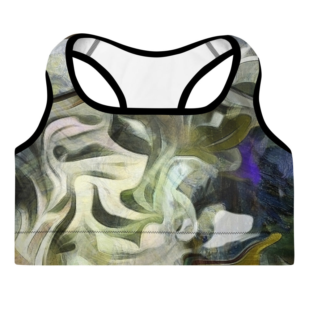 Abstract Fluid Lines of Movement Muted Tones Padded Sports Bra by The Photo Access