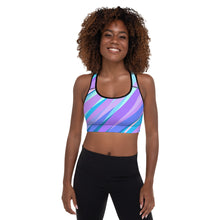 Load image into Gallery viewer, Blue Pink Abstract Eighties Padded Sports Bra by The Photo Access

