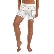 Lade das Bild in den Galerie-Viewer, ABSTRACT WHITE POLYGON WITH GOLD LINE SPANDEX SHORTS BY THE PHOTO ACCESS
