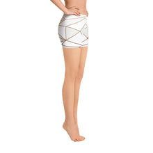 Lade das Bild in den Galerie-Viewer, ABSTRACT WHITE POLYGON WITH GOLD LINE SPANDEX SHORTS BY THE PHOTO ACCESS
