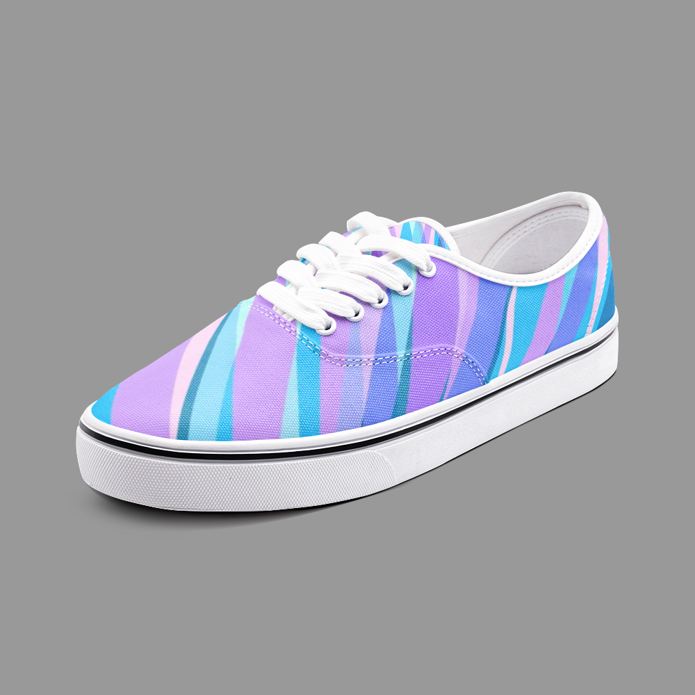 Blue Pink Abstract Eighties Unisex Canvas Shoes Fashion Low Cut Loafer Sneakers by The Photo Access