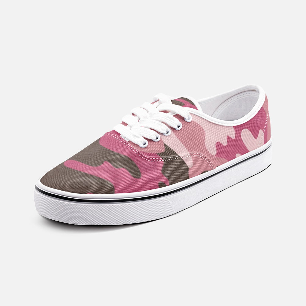 Pink Camouflage Unisex Canvas Shoes Fashion Low Cut Loafer Sneakers by The Photo Access