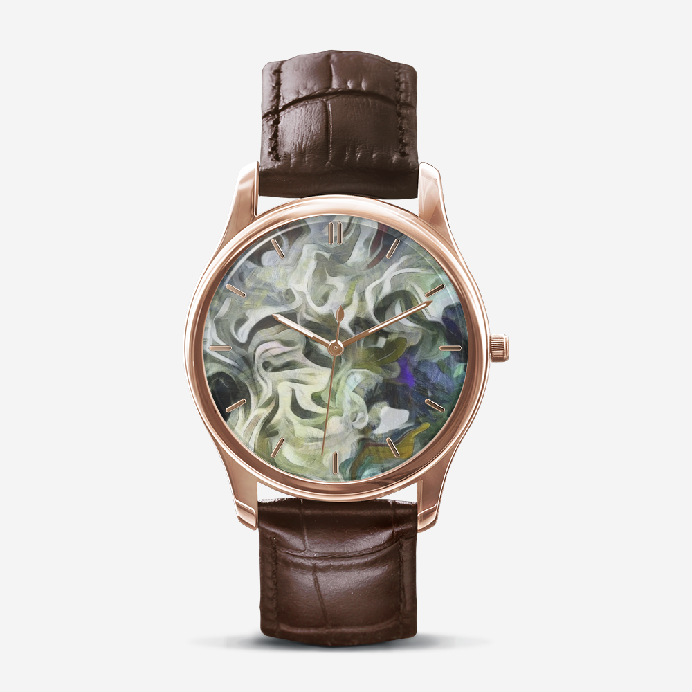 Abstract Fluid Lines of Movement Muted Tones Classic Fashion Unisex Print Gold Quartz Watch Dial by The Photo Access
