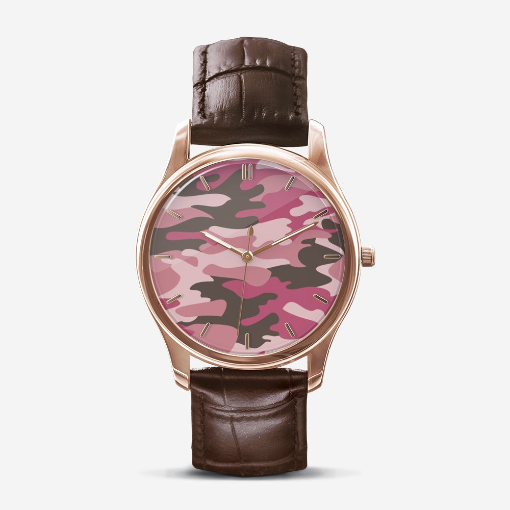 Pink Camouflage Classic Fashion Unisex Print Gold Quartz Watch Dial by The Photo Access